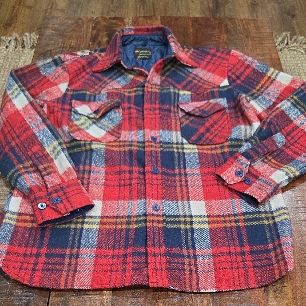 Vintage John Blair Menswear Red and Blue Plaid Flannel Shirt Jacket Size Large